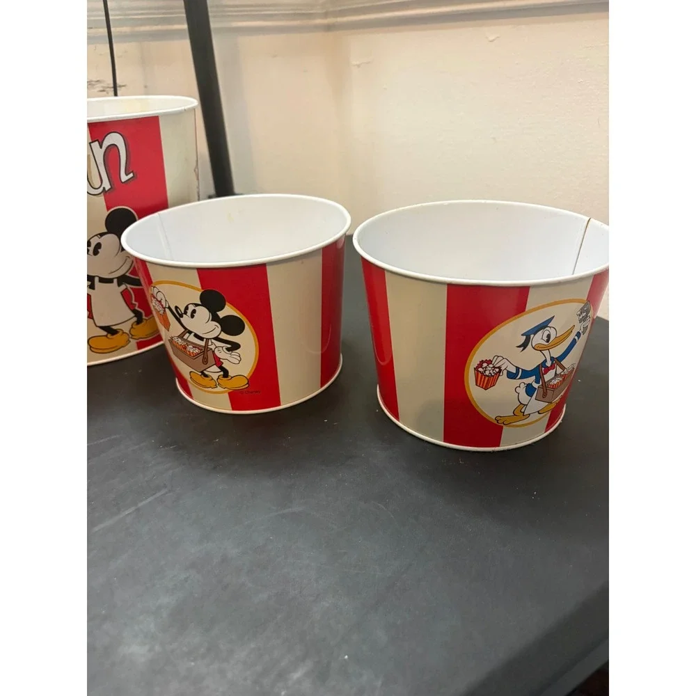 Disney Mickey Mouse and Friends Popcorn Bucket Set 5pc Metal Tins RedWhiteStripe - Picture 3 of 4